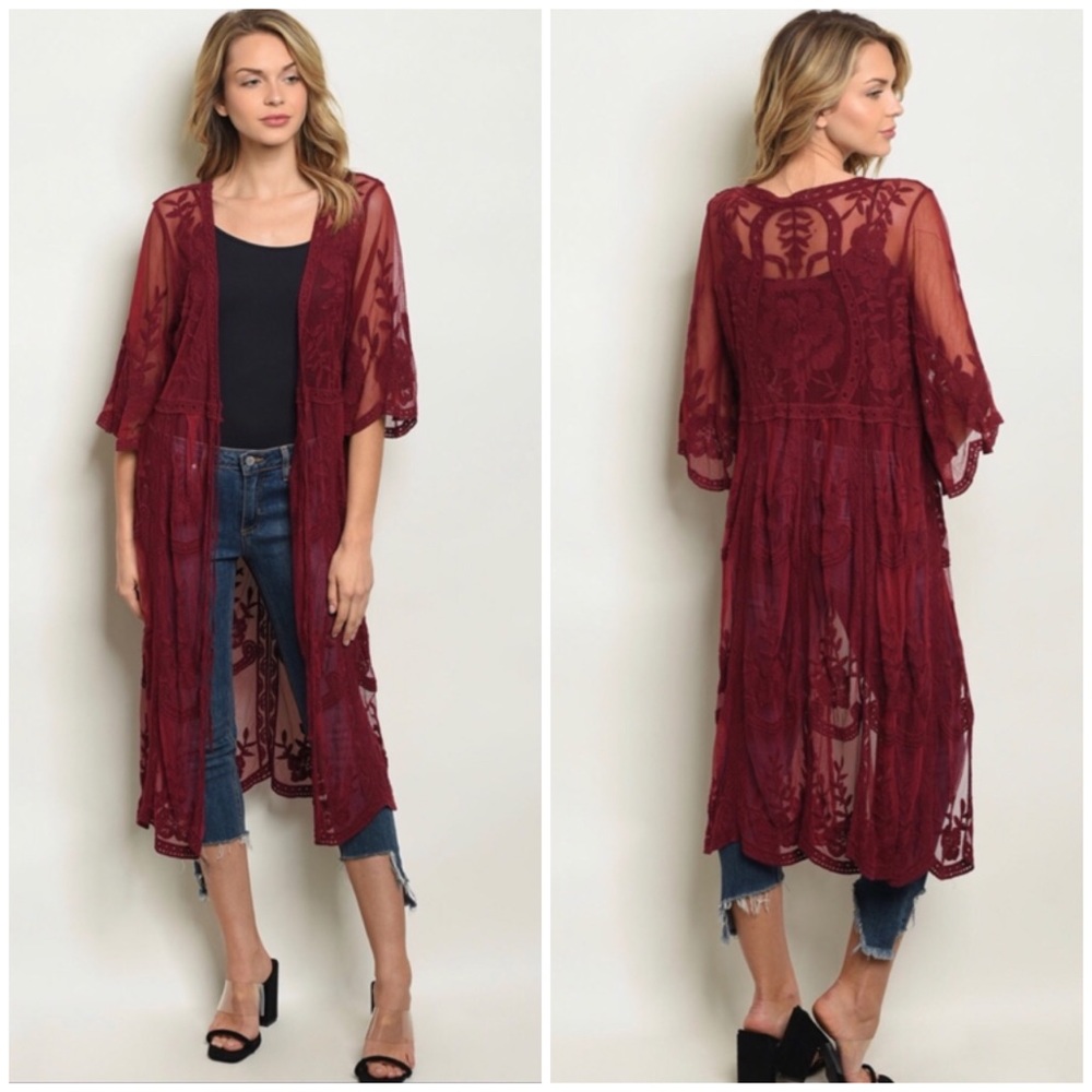 ☀️LAST1️⃣//WINE LACE CARDIGAN KIMONO - Picture 3 of 8